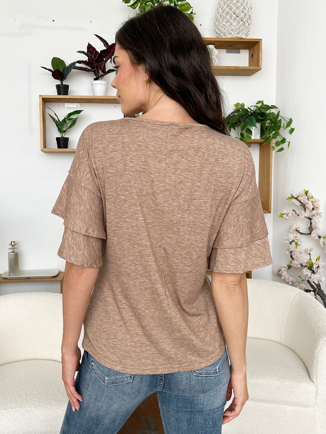 V-Neck Half Sleeve Blouse - Manor Rose