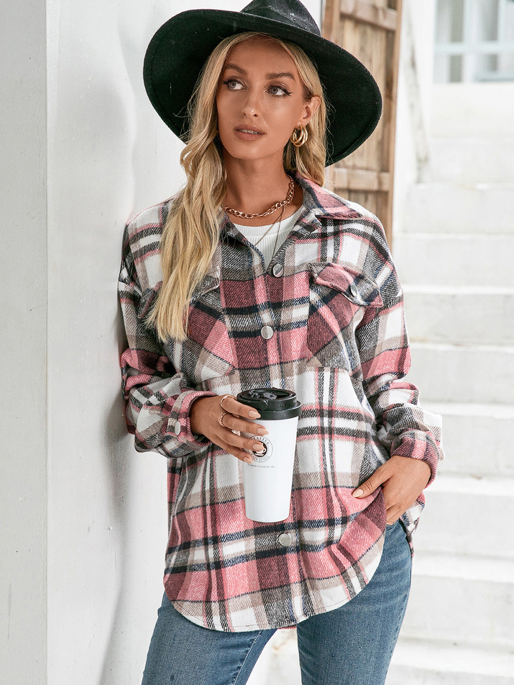 Ivy Lane Meet You Outside Plaid Button Down Curved Hem Shacket - Manor Rose