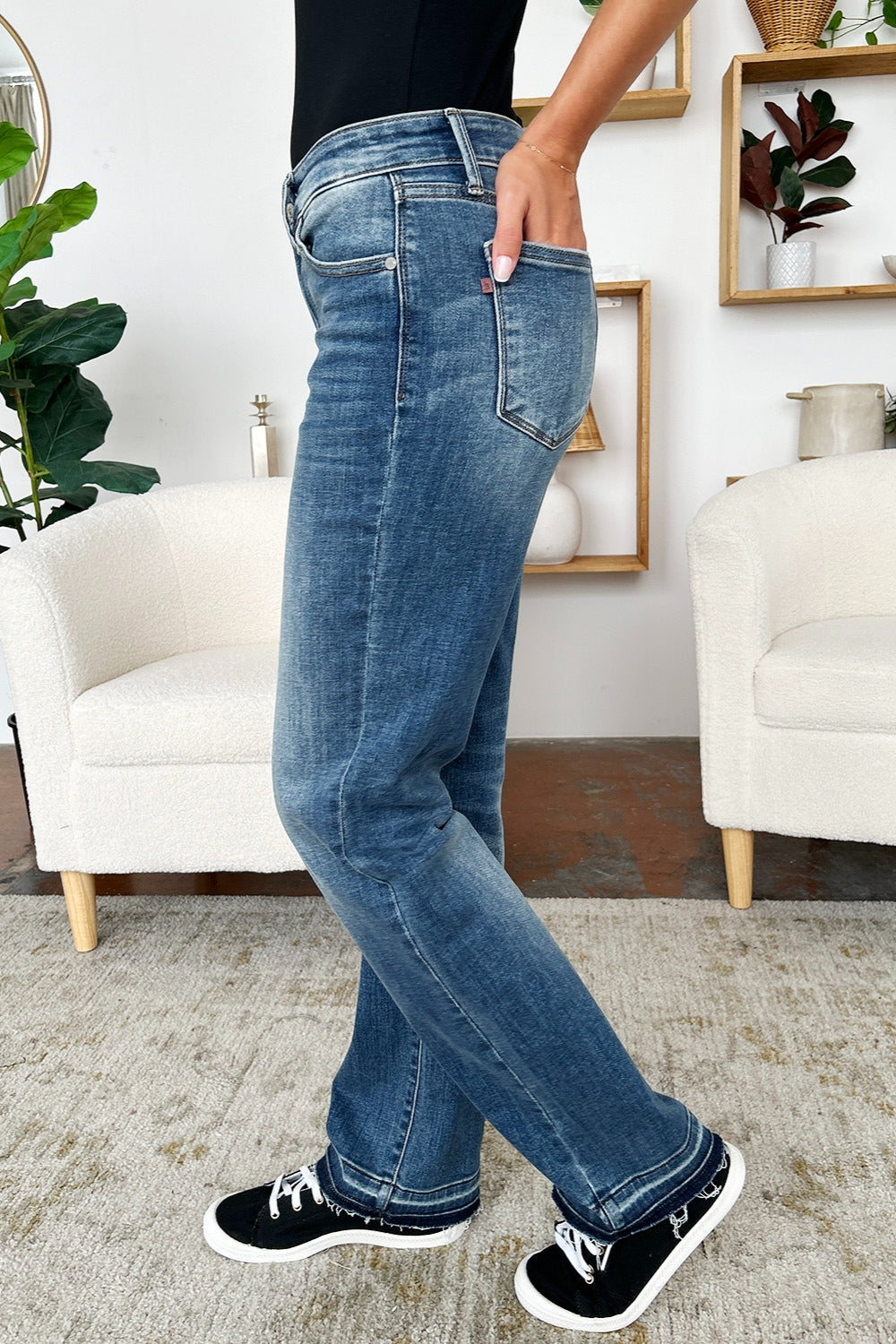 Judy Blue Full Size Mid Rise Release Hem Jeans - Manor Rose