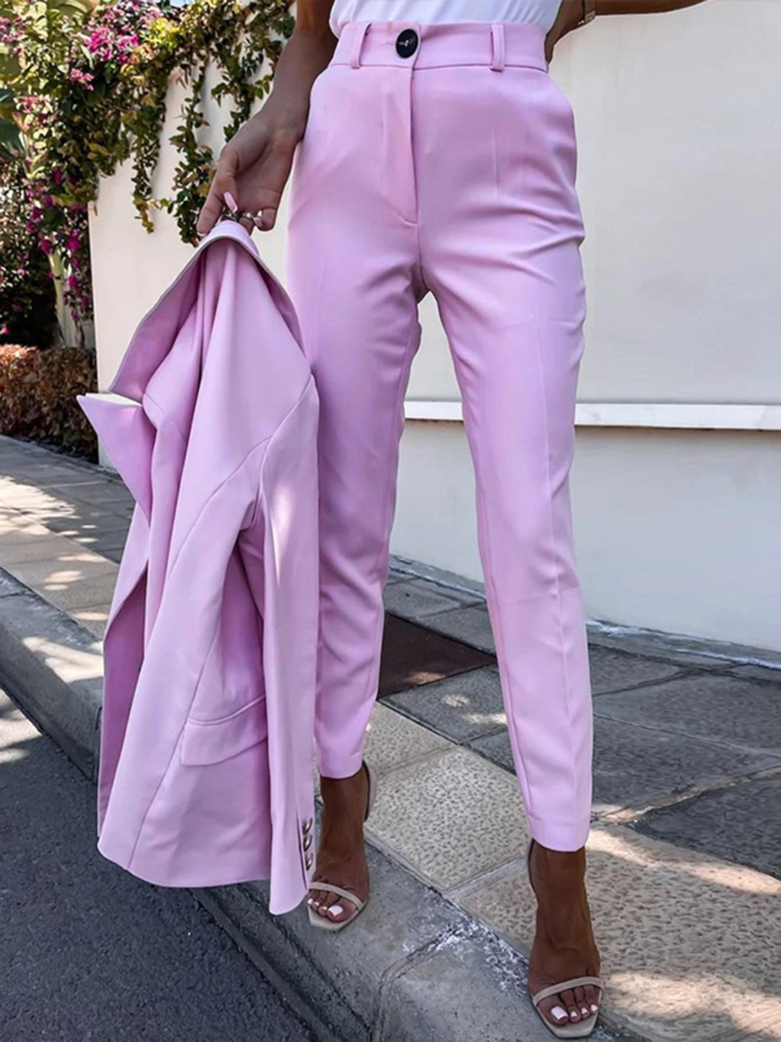 Lapel Collar Long Sleeve Blazer and Pants Set - Manor Rose