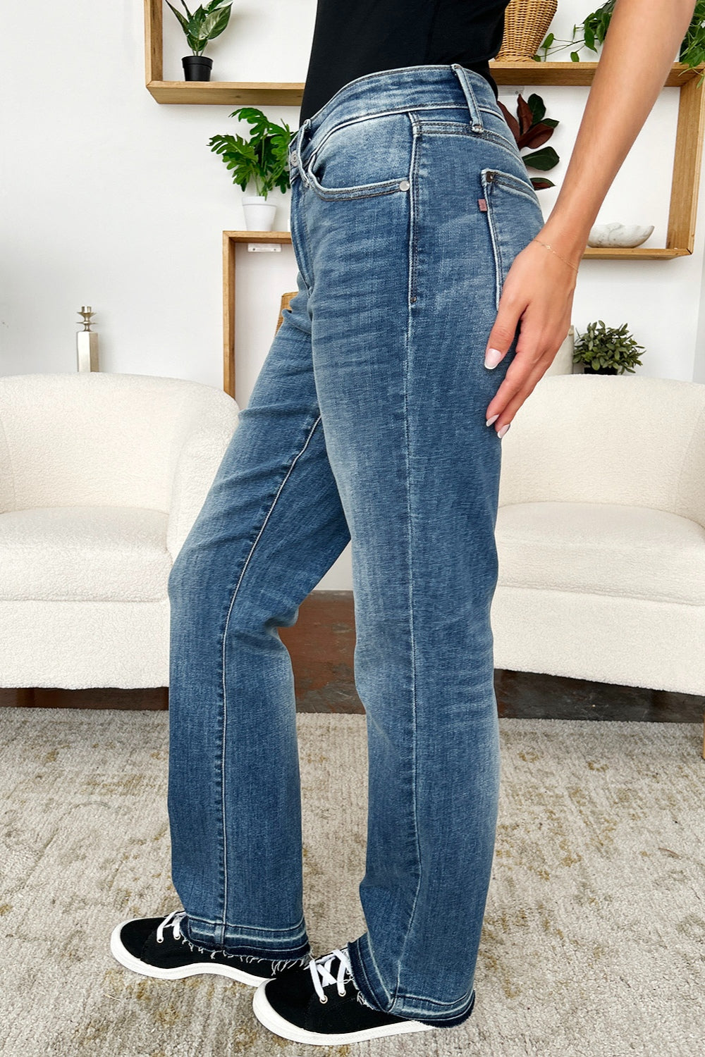 Judy Blue Full Size Mid Rise Release Hem Jeans - Manor Rose