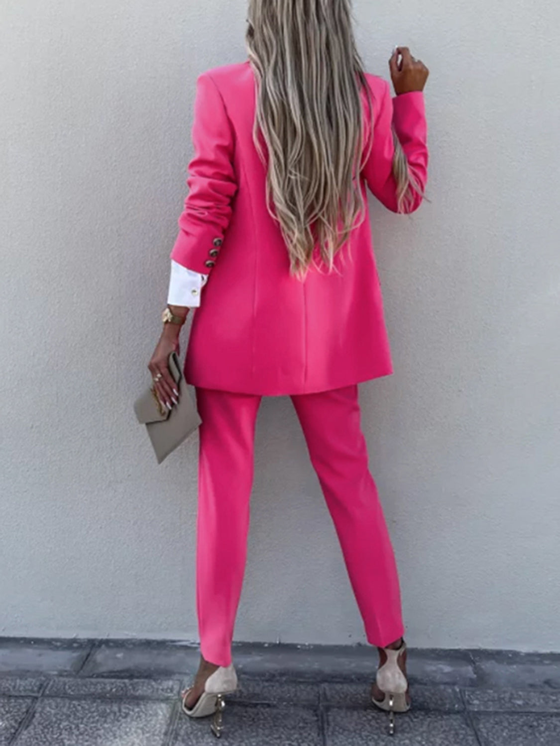 Lapel Collar Long Sleeve Blazer and Pants Set - Manor Rose