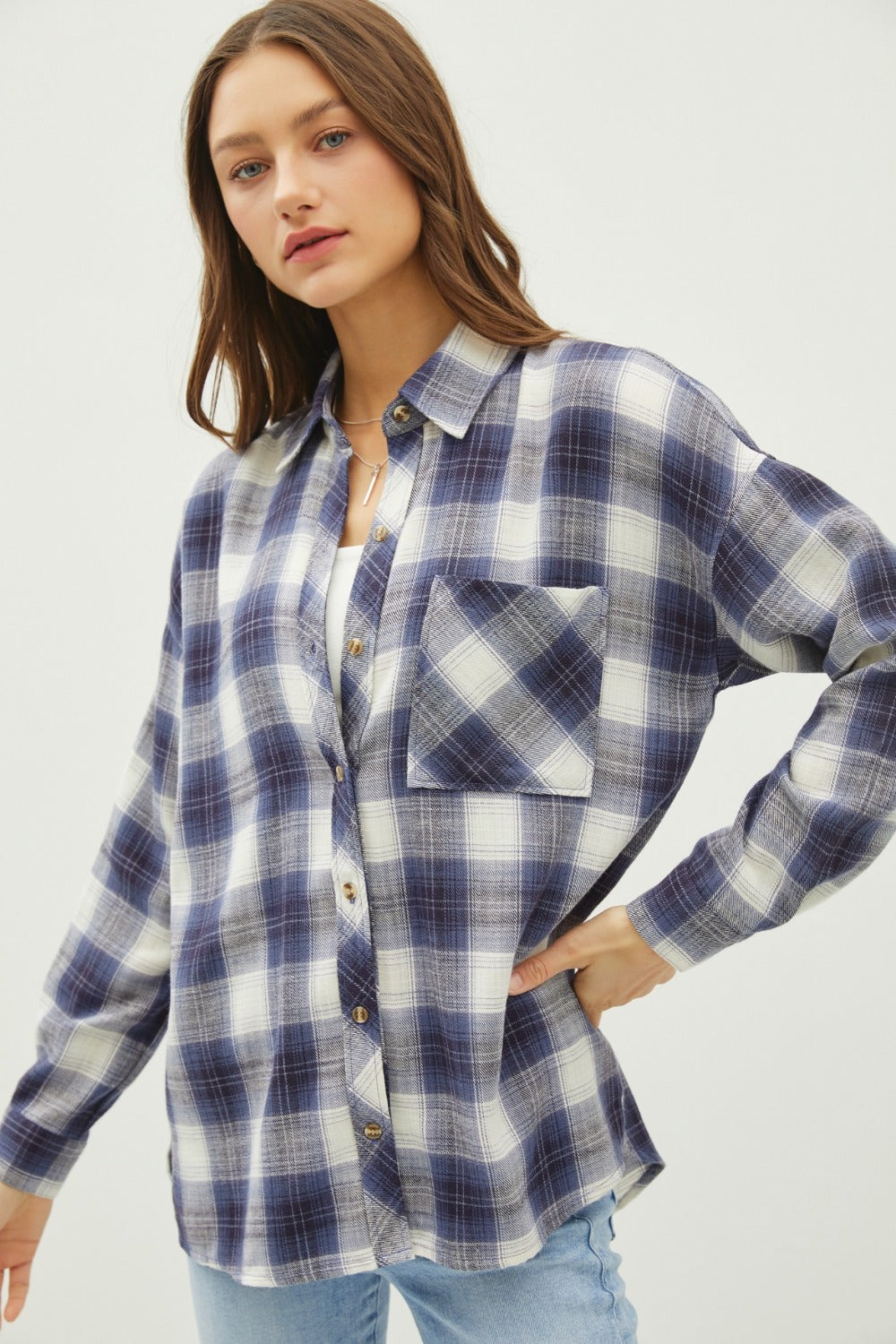 Be Cool Plaid Flannel Button Down Shirt with Chest Pocket - Manor Rose