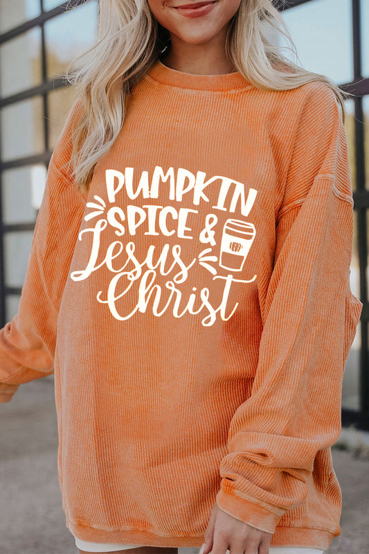 Letter Graphic Round Neck Long Sleeve Oversize Sweatshirt - Manor Rose