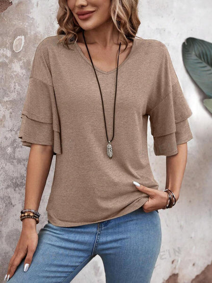 V-Neck Half Sleeve Blouse - Manor Rose