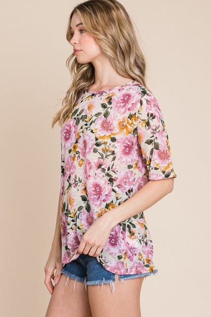 BOMBOM Floral Round Neck T-Shirt - Manor Rose