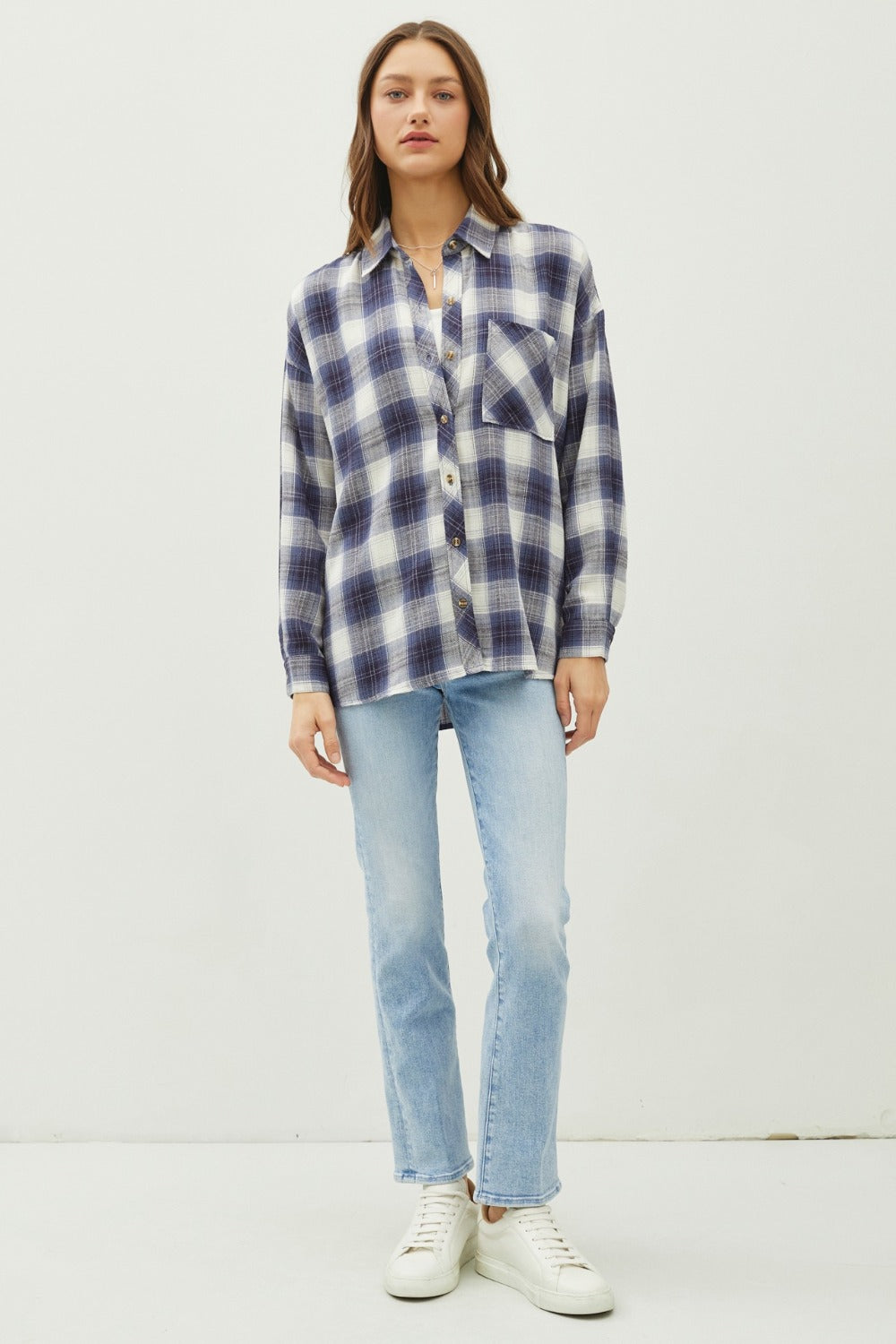 Be Cool Plaid Flannel Button Down Shirt with Chest Pocket - Manor Rose