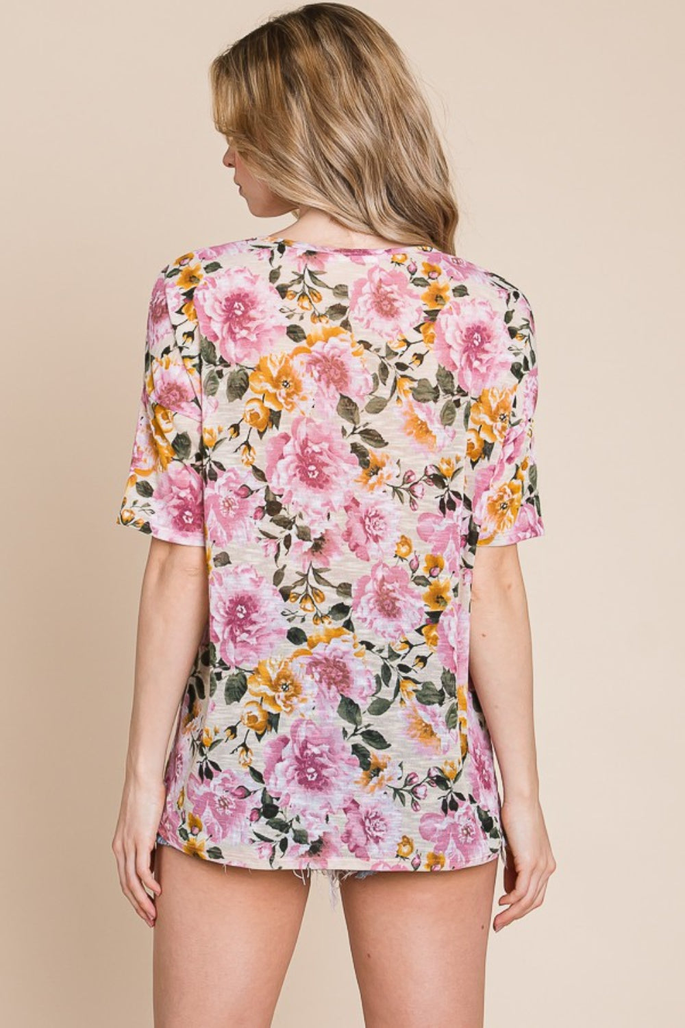 BOMBOM Floral Round Neck T-Shirt - Manor Rose