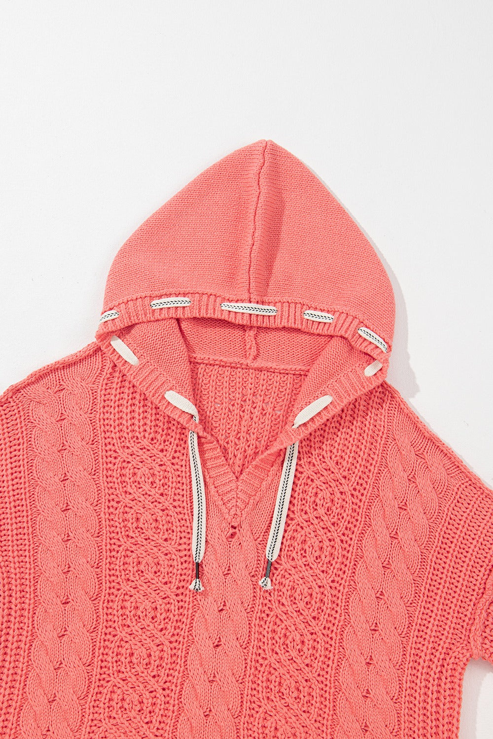 Drawstring Cable-Knit Hooded Sweater - Manor Rose