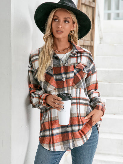 Ivy Lane Meet You Outside Plaid Button Down Curved Hem Shacket - Manor Rose