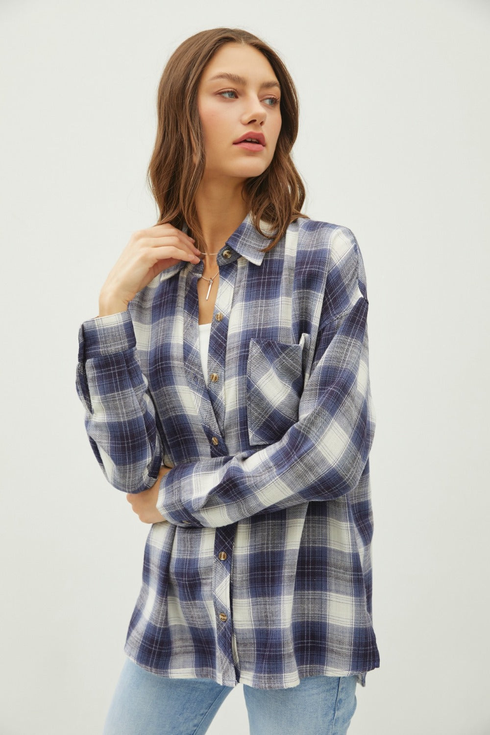 Be Cool Plaid Flannel Button Down Shirt with Chest Pocket - Manor Rose