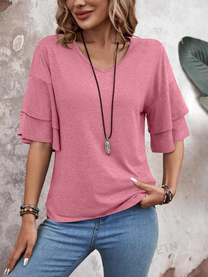 V-Neck Half Sleeve Blouse - Manor Rose