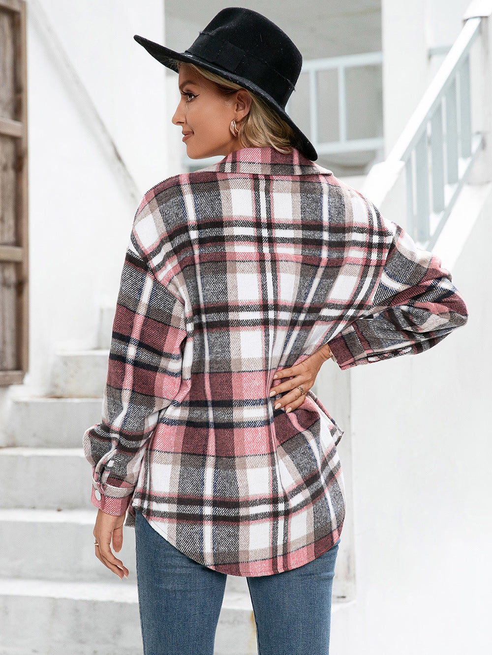 Ivy Lane Meet You Outside Plaid Button Down Curved Hem Shacket - Manor Rose