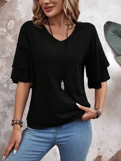 V-Neck Half Sleeve Blouse - Manor Rose