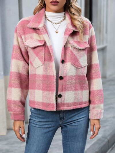 Plaid Button Up Dropped Shoulder Jacket - Manor Rose