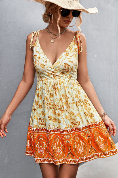 Tie Shoulder Surplice Backless Bohemian Dress - Manor Rose