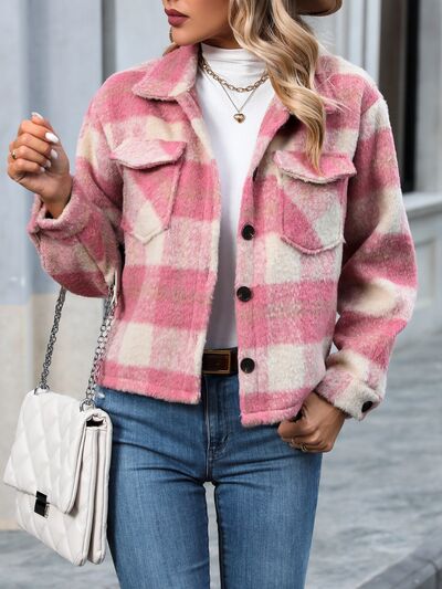 Plaid Button Up Dropped Shoulder Jacket - Manor Rose