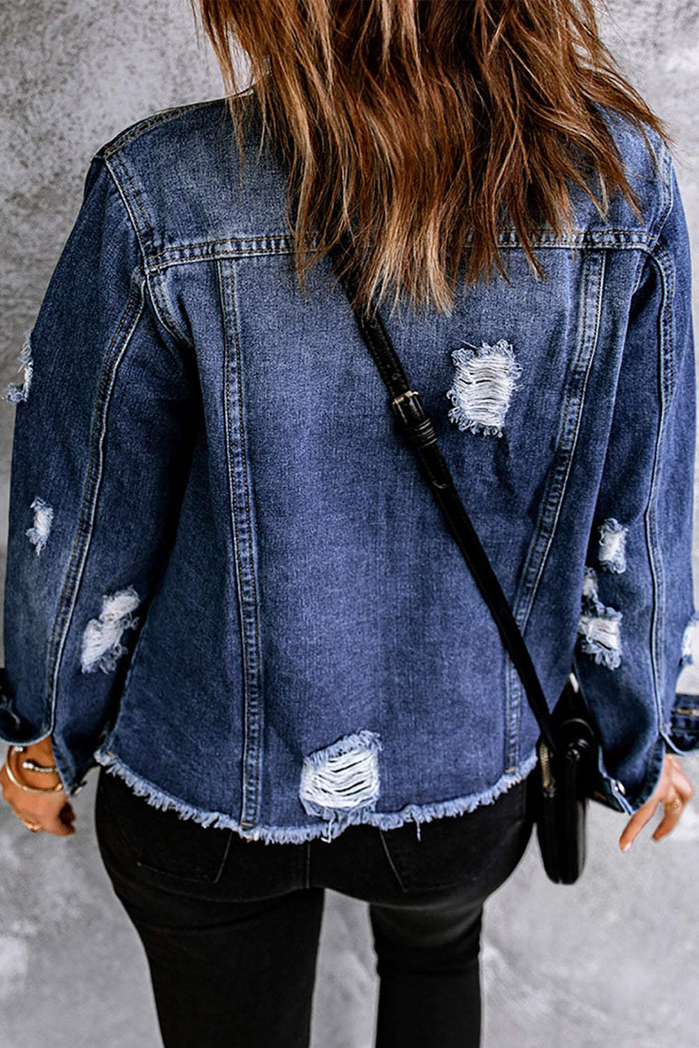 Distressed Mixed Print Button Front Denim Jacket - Manor Rose