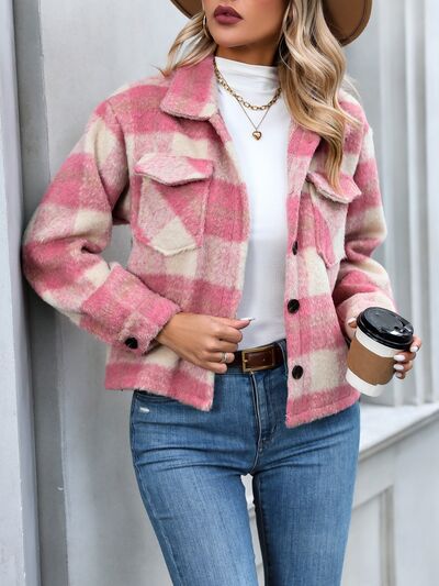 Plaid Button Up Dropped Shoulder Jacket - Manor Rose